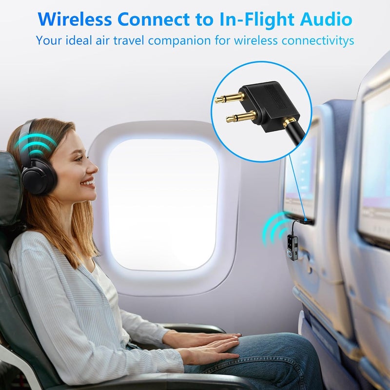 SONRU Bluetooth 5.3 Transmitter Adapter for Airplane 2-in-1 Wireless Bluetooth Audio Transmitter Receiver for 3.5mm Aux Jacks on Flight/TV/Gym Equipment, for up to 2 Wireless Headphones, Cell Phones - Image 4